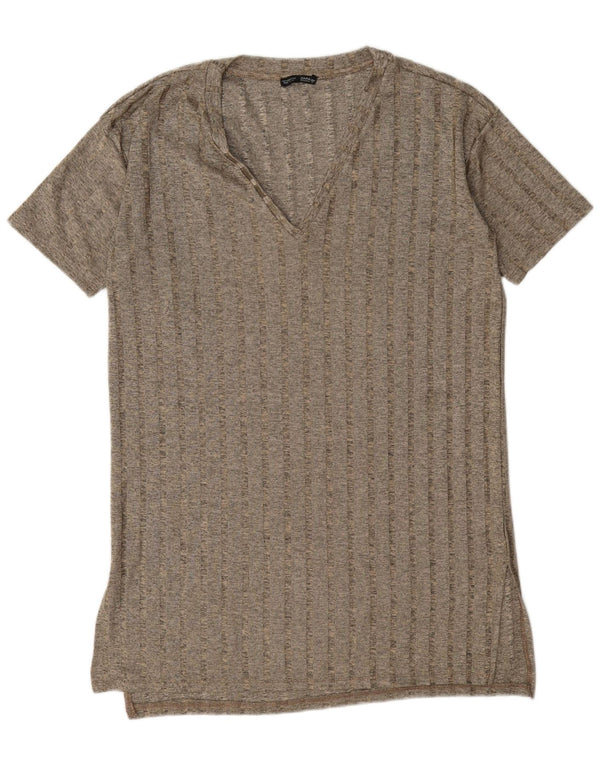 Übergroßes T-Shirt-Kleid von Zara für Damen, UK 14, Mittelgrau gestreift