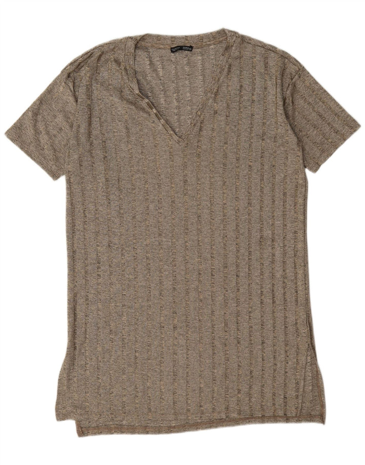 Übergroßes T-Shirt-Kleid von Zara für Damen, UK 14, Mittelgrau gestreift