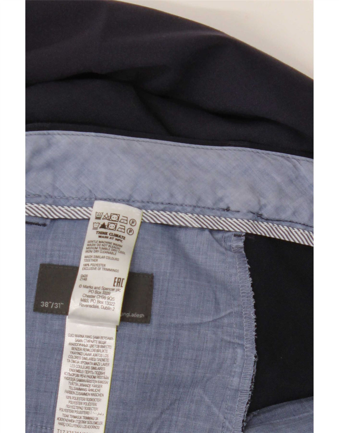 Marks & Spencer Herren-Anzughose, gerade, normal, W38, L31, Marineblau
