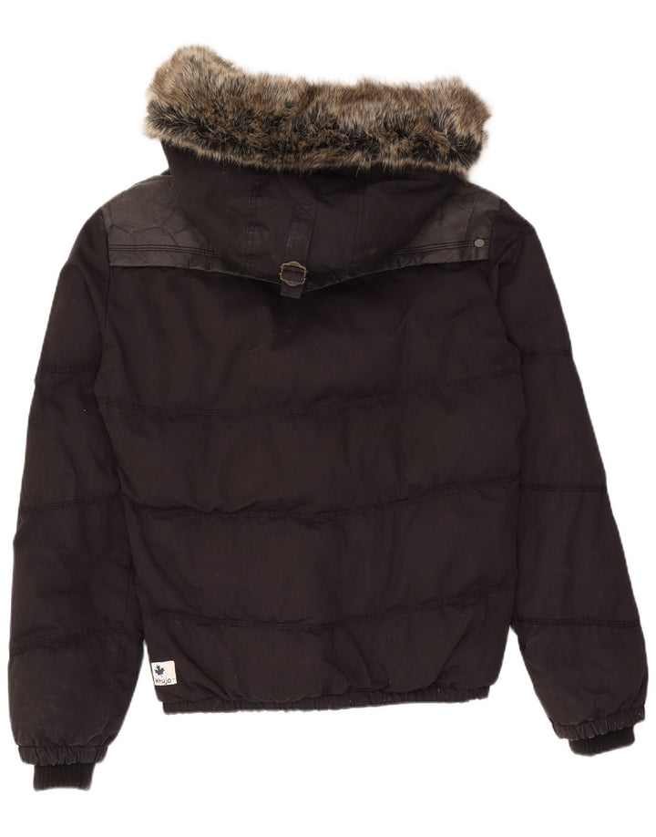 KHUJO Wattierte Herrenjacke mit Kapuze, UK 40, Größe L, Schwarz, Colourblock-Polyester