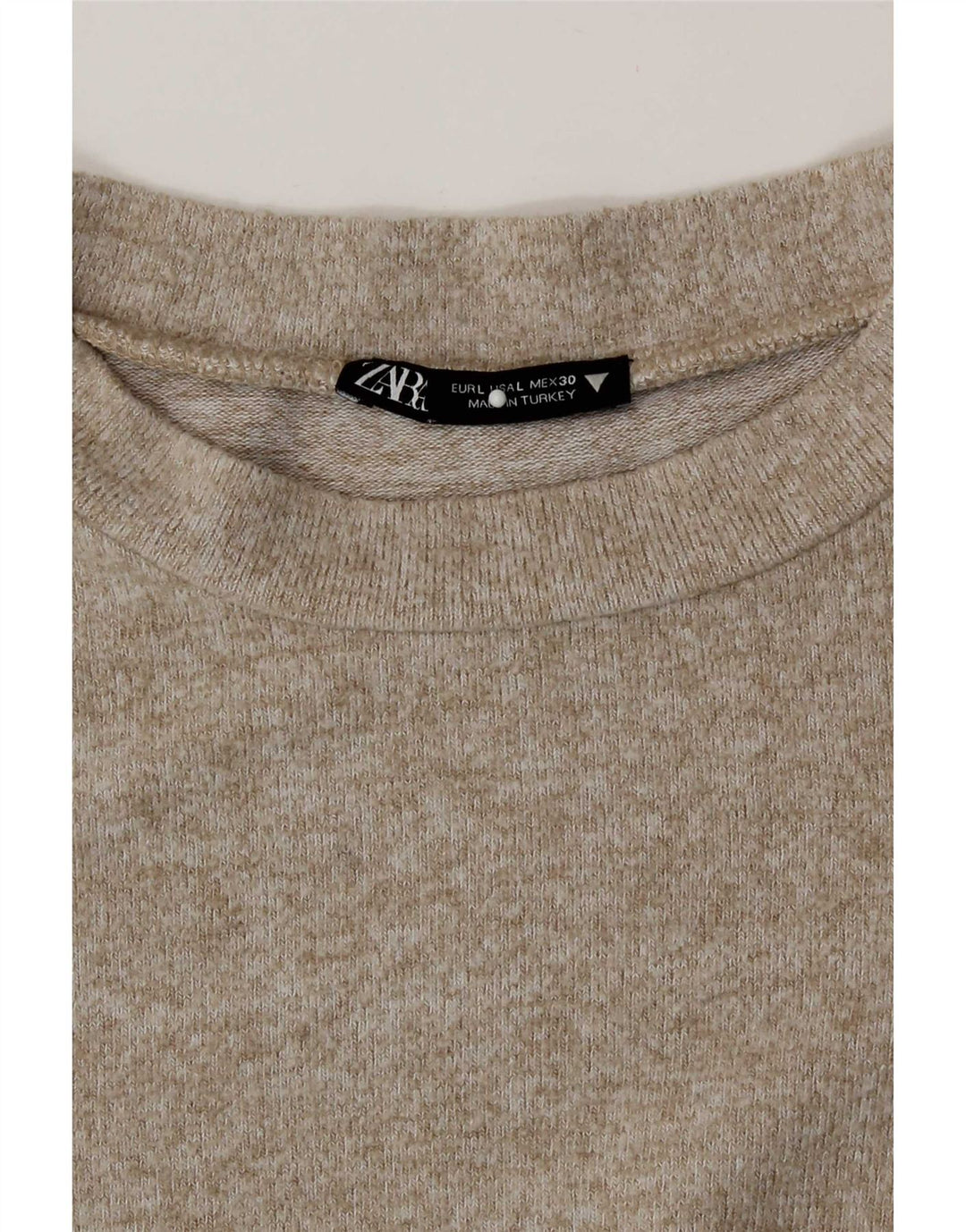 Zara Damen Top Langarm UK 16 Large Beige meliert Viskose