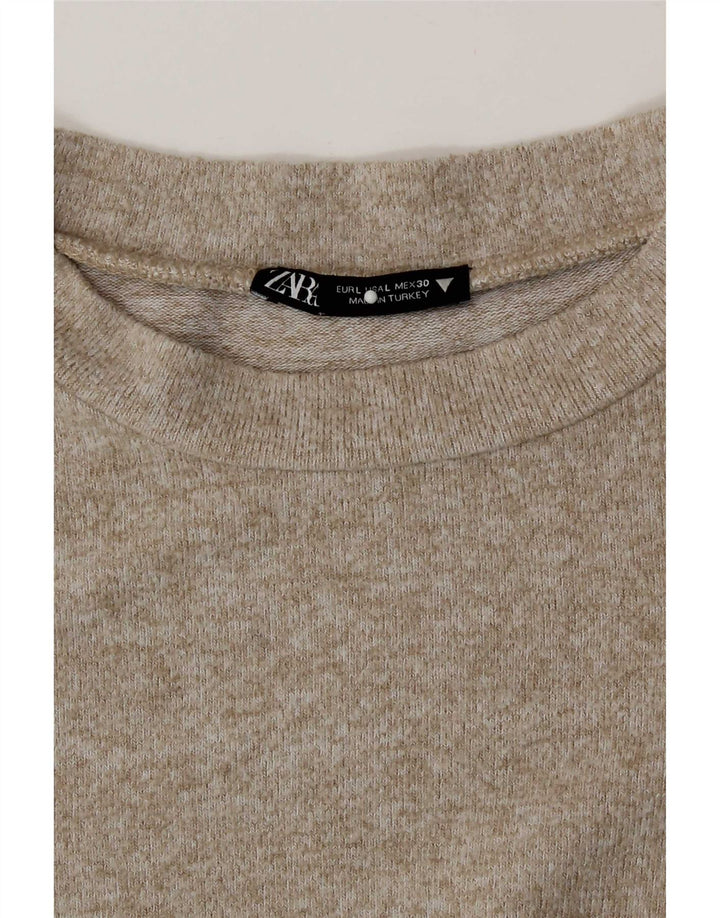 Zara Damen Top Langarm UK 16 Large Beige meliert Viskose