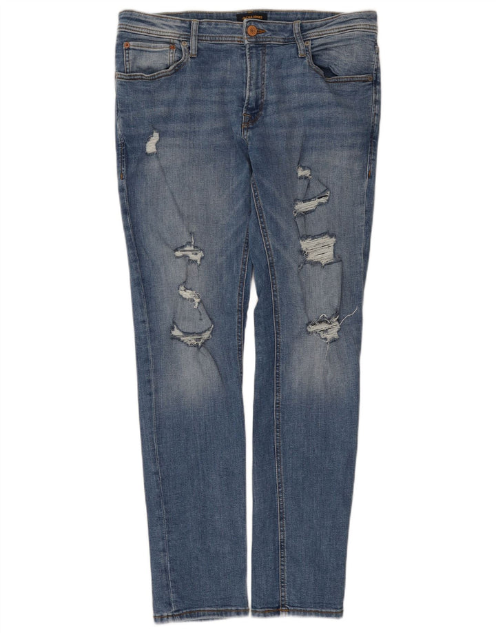 Jack & Jones Herren Distressed Slim Jeans W36 L32 Blaue Baumwolle