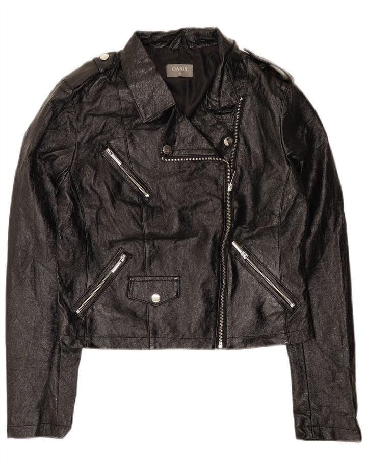 Oasis Damen Crop Kunstleder Bikerjacke UK 12 Medium Schwarz Polyurethan