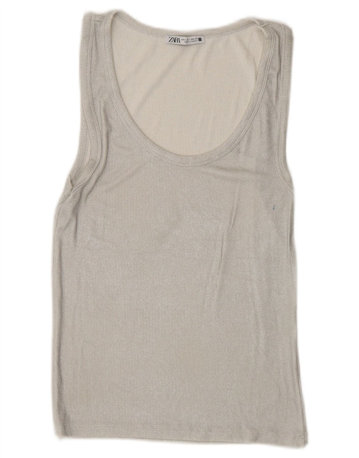 Zara Damen Weste Top UK 8 Small Silber