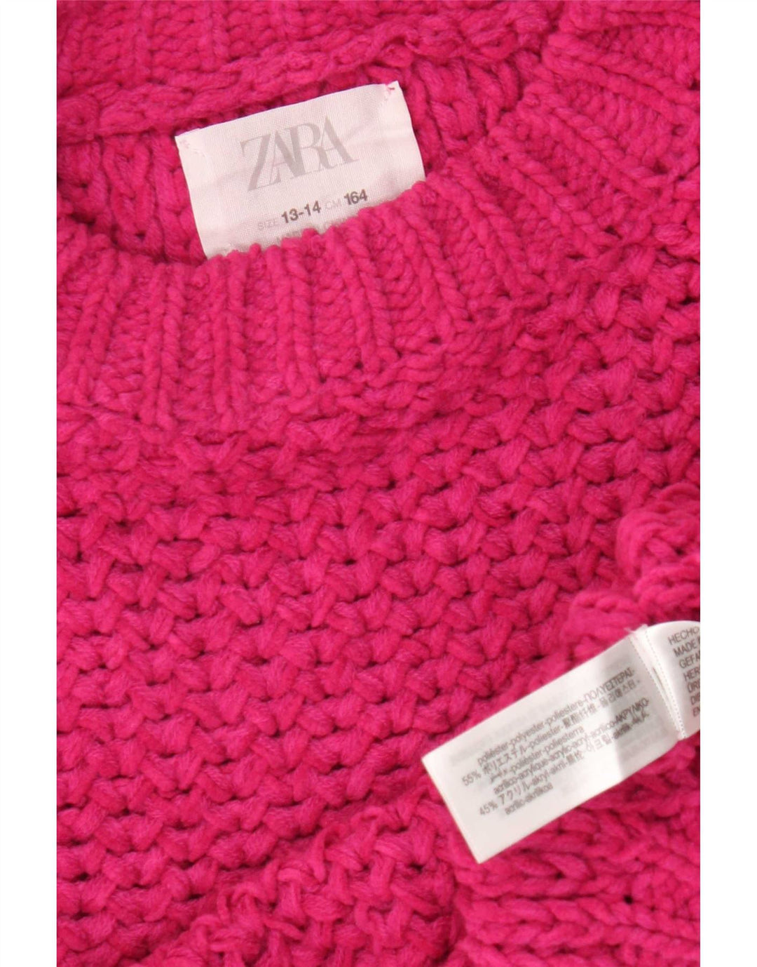 Zara Mädchen-Pullover mit Rundhalsausschnitt, 13–14 Jahre, rosa Polyester