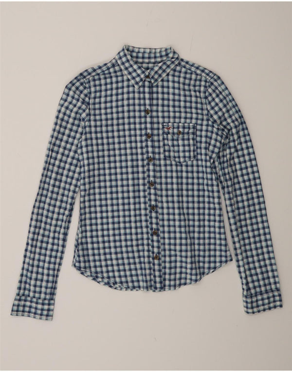 Hollister Damenhemd UK 6 XS Blaue Gingham-Baumwolle