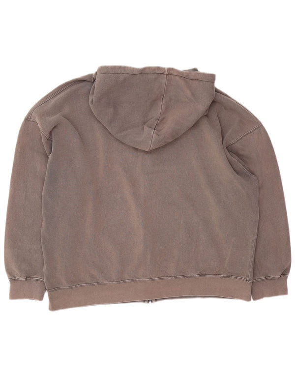 Pull & Bear Damen-Übergroßer Kapuzenpullover mit Reißverschluss, UK 14, mittelgraue Baumwolle