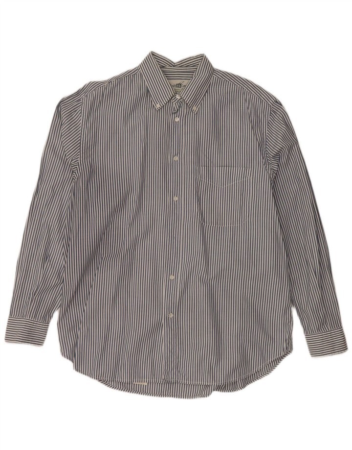 HENRY COTTONS Herrenhemd Größe 43 XL Marineblaue Nadelstreifen-Baumwolle