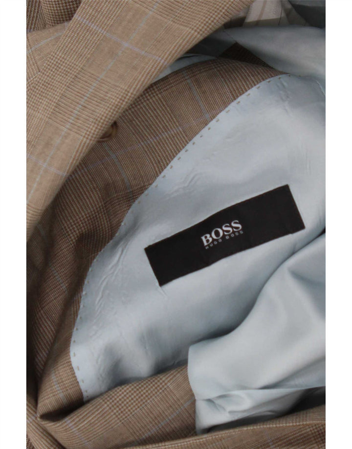 Hugo Boss Herren-Blazer mit 2 Knöpfen, EU 48, mittelbraun, karierte Schurwolle