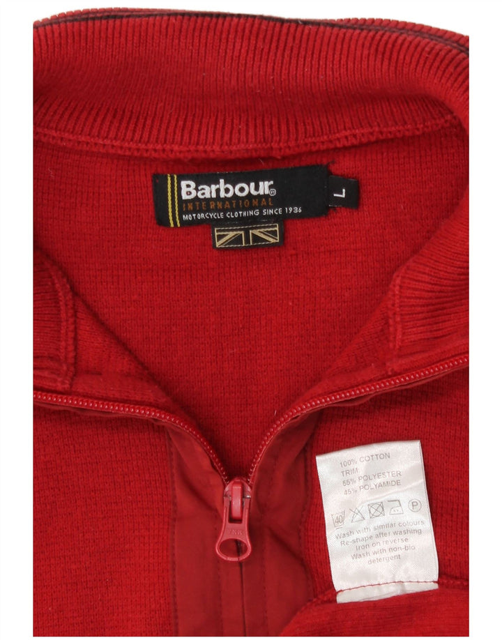 Barbour Herren-Pullover mit Reißverschluss am Hals, groß, burgunderrote Baumwolle
