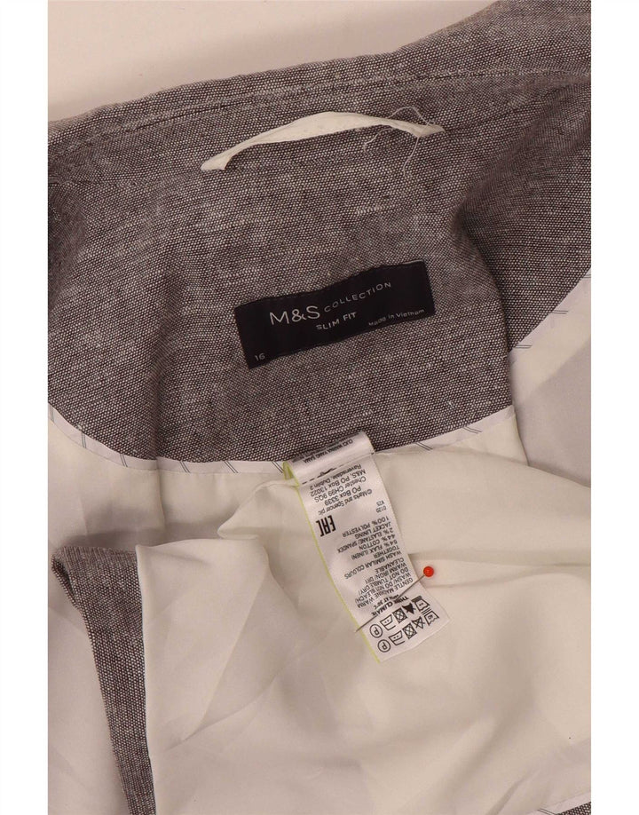 Marks & Spencer Damen 1-Knopf-Slim-Fit-Blazerjacke, Gr. 16, Grau, Größe L