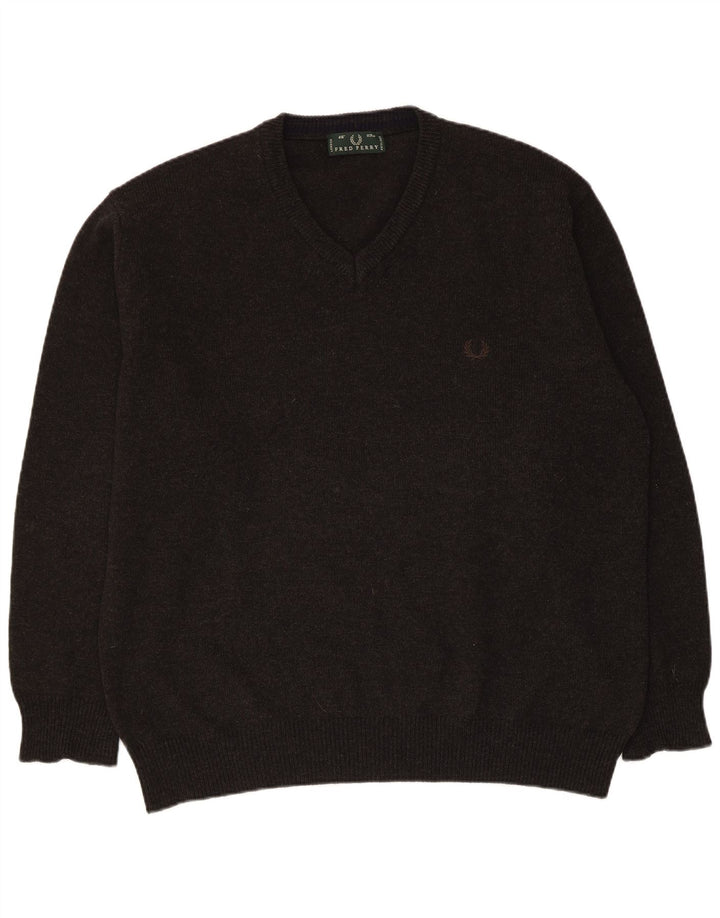 Fred Perry Herren-Pullover mit V-Ausschnitt, große graue Wolle