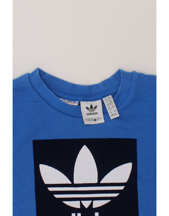 ADIDAS Boys Graphic Sweatshirt Jumper 7-8 Years Blue Cotton Vintage Adidas and Second-Hand Adidas from Messina Hembry 