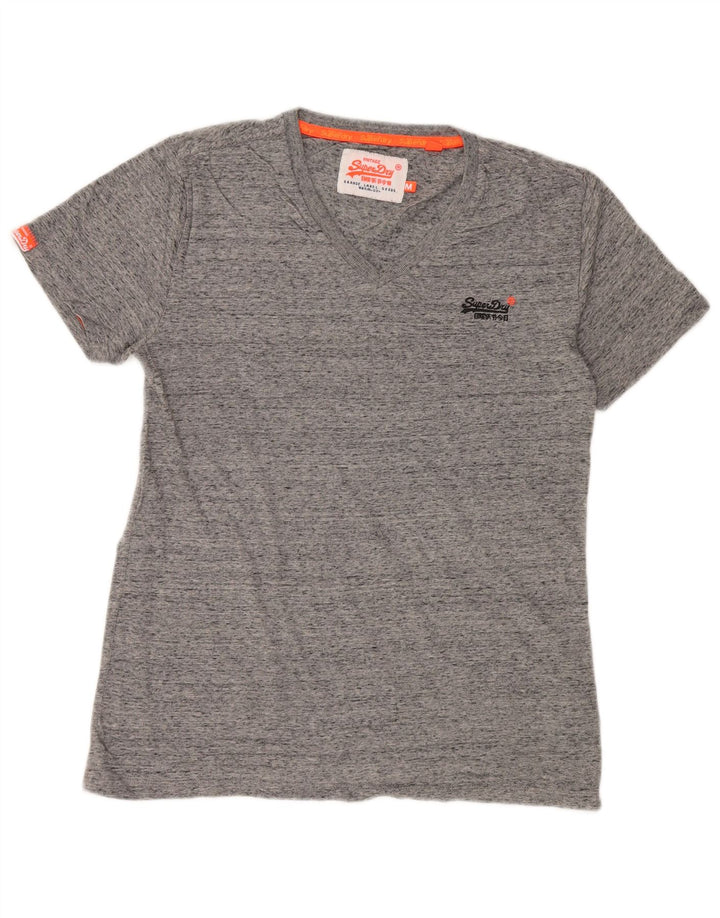 SUPERDRY Herren-T-Shirt-Oberteil aus mittelgrau gesprenkelter Baumwolle