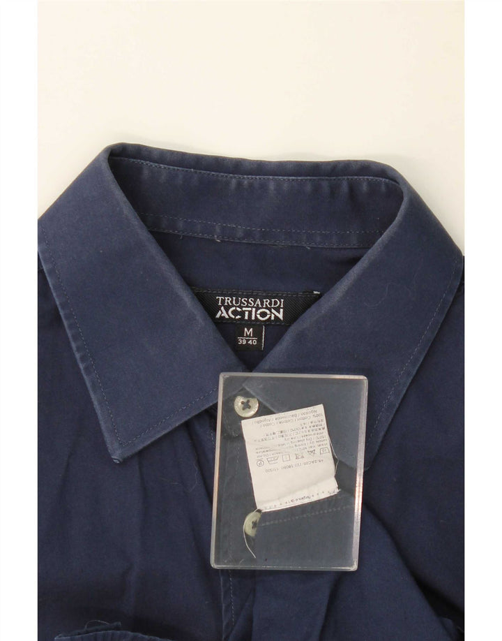Trussardi Herrenhemd, Größe 39/40, mittelmarineblaue Baumwolle