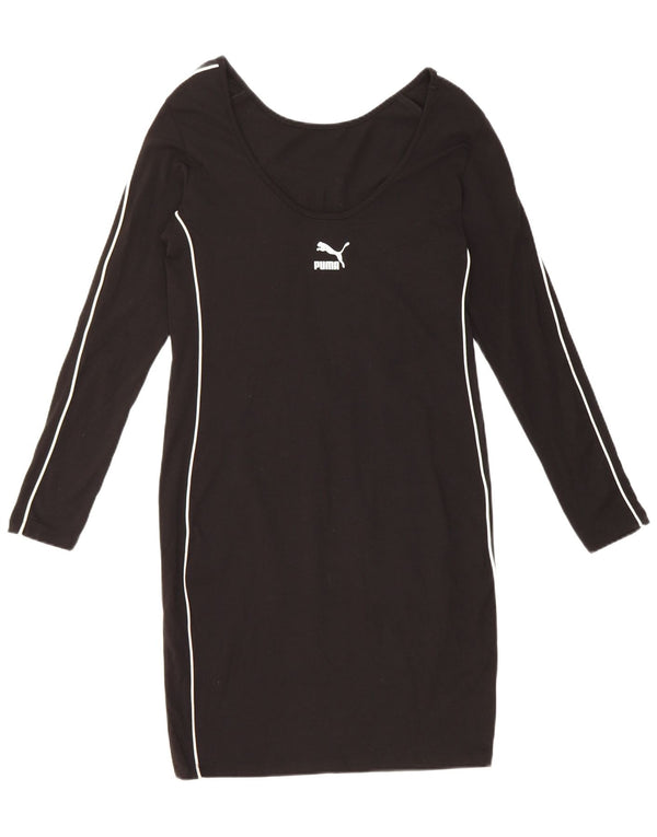 Puma Womens Graphic Langarm-T-Shirt-Kleid UK 10 Small Schwarz Baumwolle