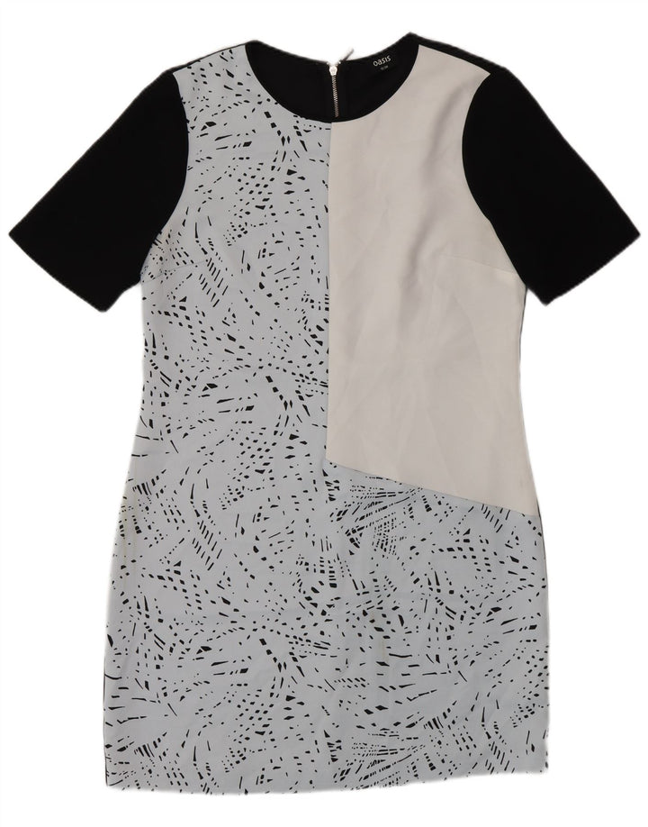 Oasis Damen-Etuikleid mit abstraktem Muster, UK 12, Mittelblau, Farbblock