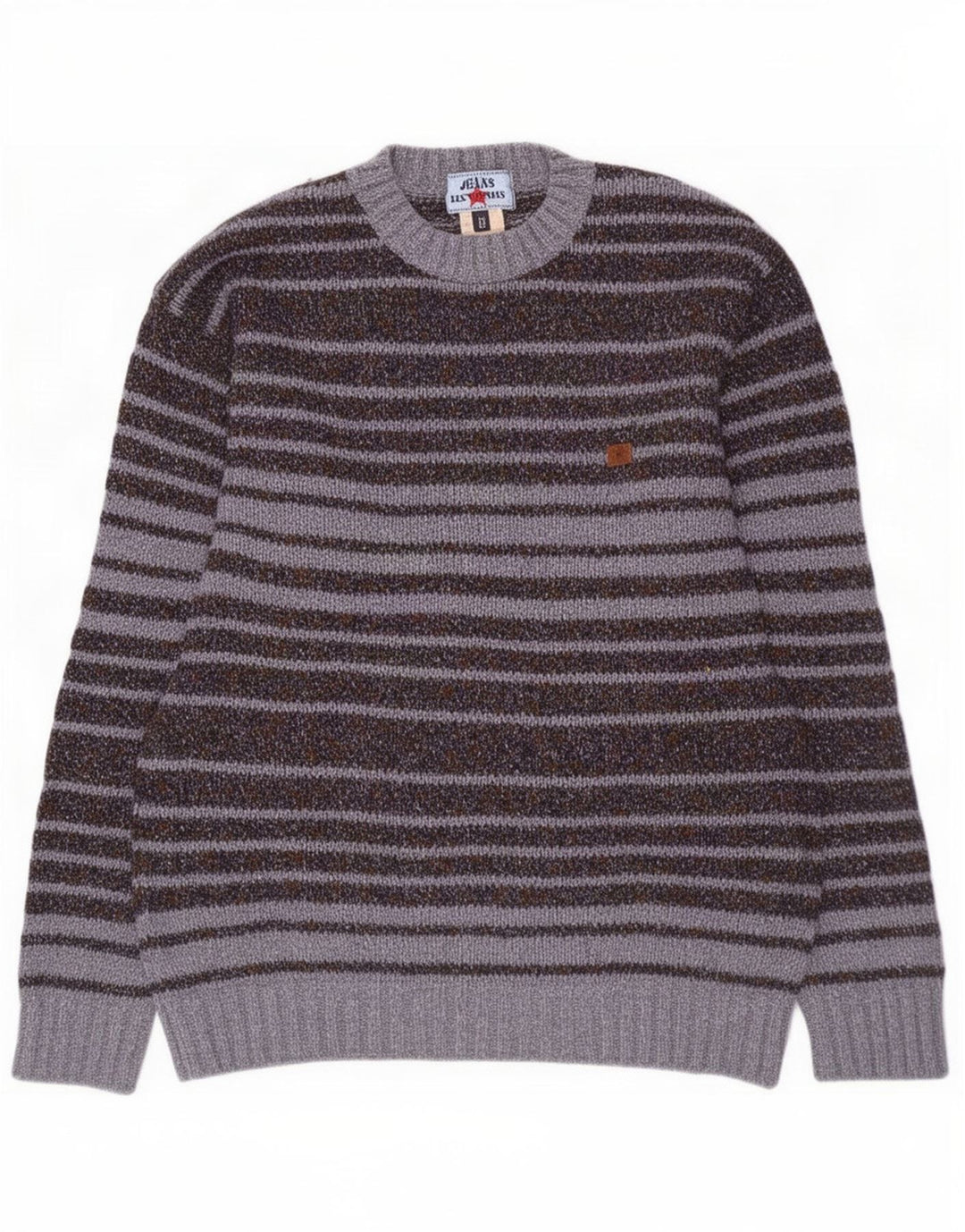 Les Copains Herren-Pullover mit Rundhalsausschnitt, IT 50, mittelgrau gestreifte Wolle