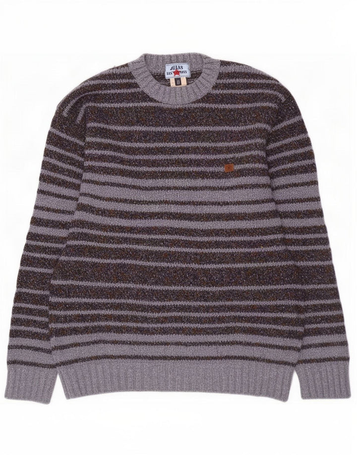 Les Copains Herren-Pullover mit Rundhalsausschnitt, IT 50, mittelgrau gestreifte Wolle