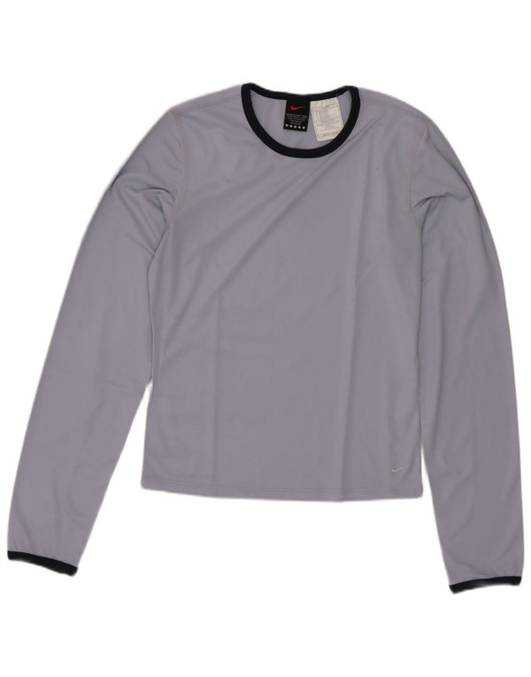 NIKE Damen Crop Top Langarm US 8/10 Mittelblaues Polyester