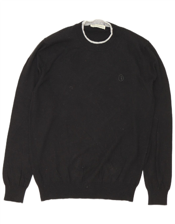 Trussardi Herren-Pullover mit Rundhalsausschnitt, XL, Schwarz, Polyamid