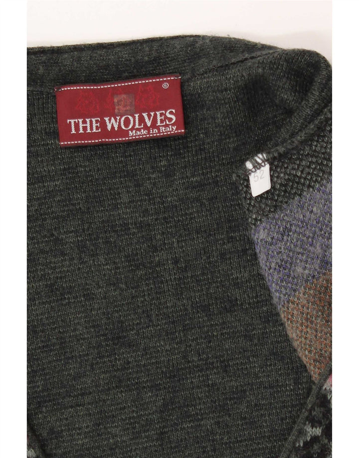 Vintage Herren Strickweste IT 52 Large Khaki Patchwork