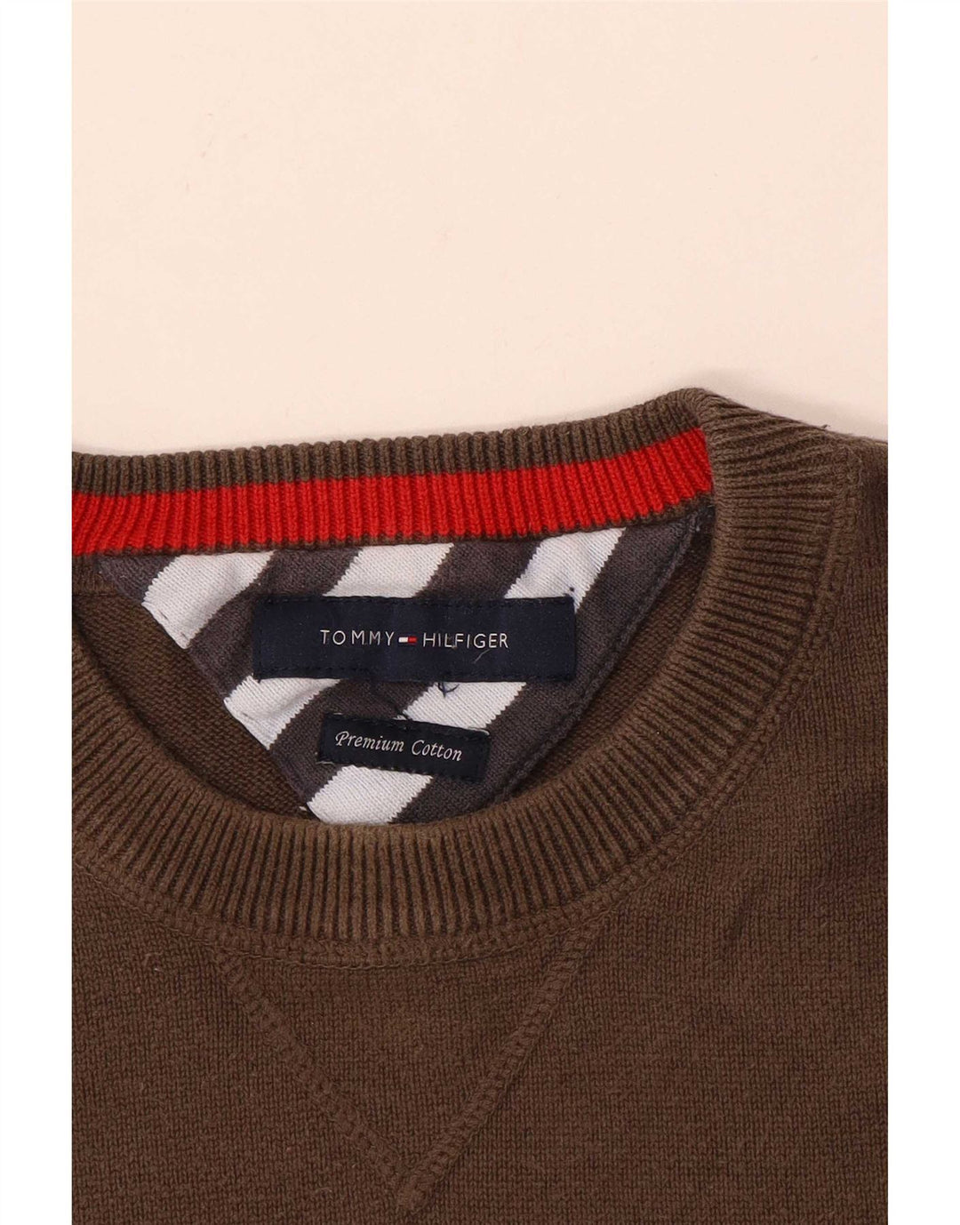 Tommy Hilfiger Herren-Pullover mit Rundhalsausschnitt, mittelbraune Baumwolle
