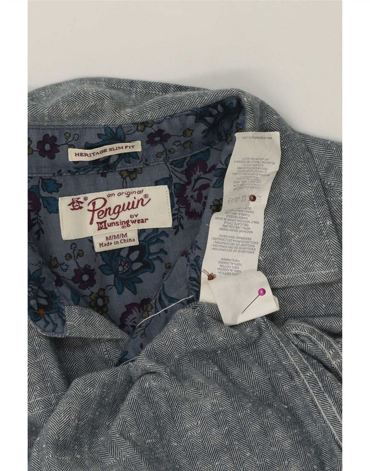 Penguin Herren Heritage Slim Fit-Hemd aus mittelblauer Herringbone-Baumwolle