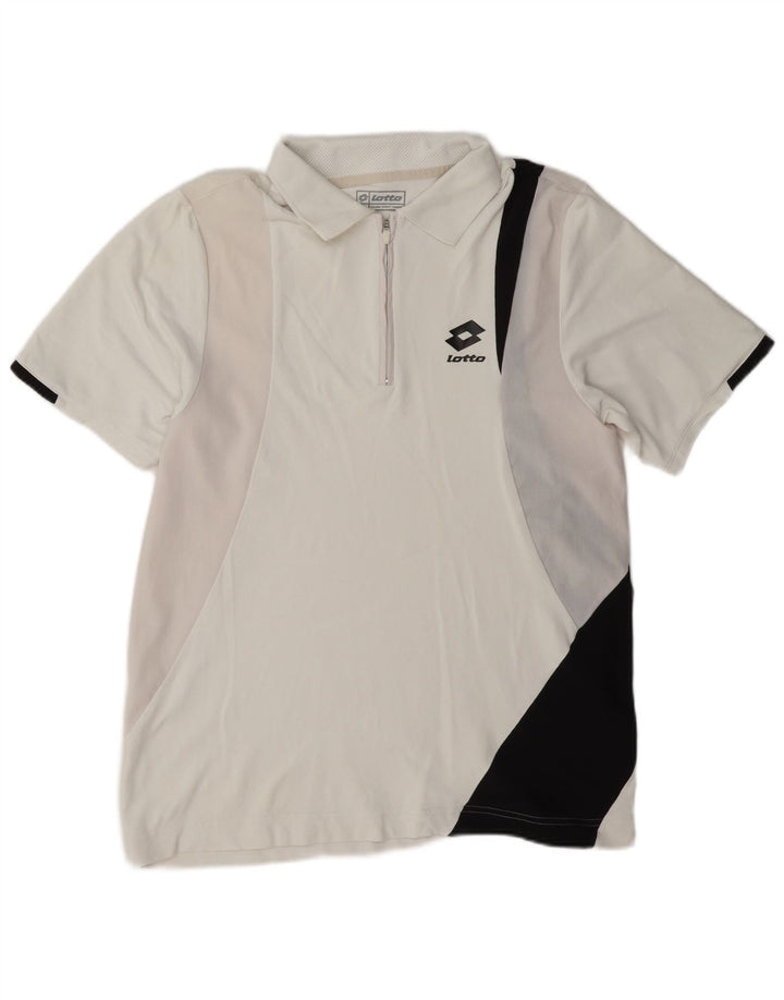 Lotto Herren-Poloshirt, groß, weißes Colourblock-Nylon