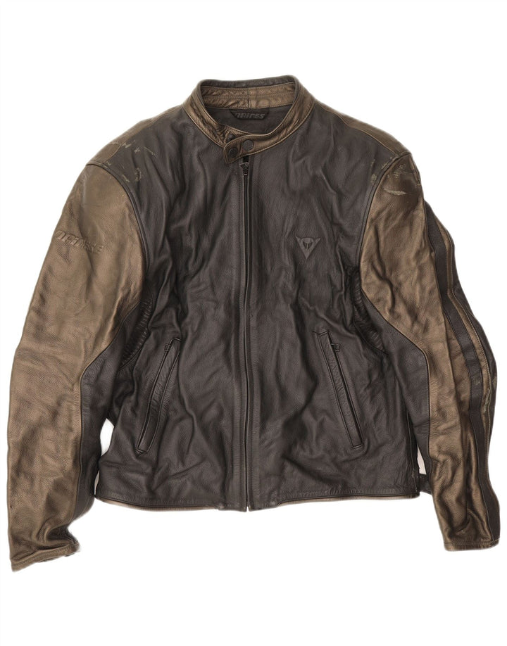 Dainese Herren-Leder-Racer-Jacke, EU 54, großes, schwarzes Colourblock-Leder