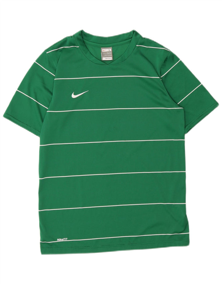 Nike Jungen-T-Shirt mit Grafik, 12–13 Jahre, groß, grün gestreift, Polyester