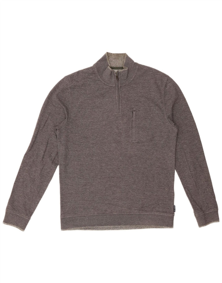 TED BAKER Herren-Sweatshirt mit Reißverschluss am Hals, Größe 3, mittelgraue Baumwolle