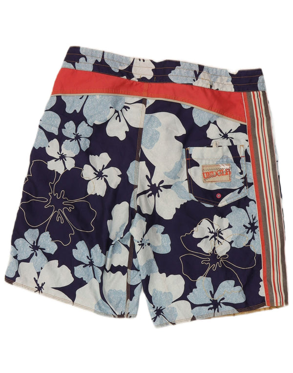 Benetton Mens Swimming Shorts Large  Navy Blue Floral Polyester