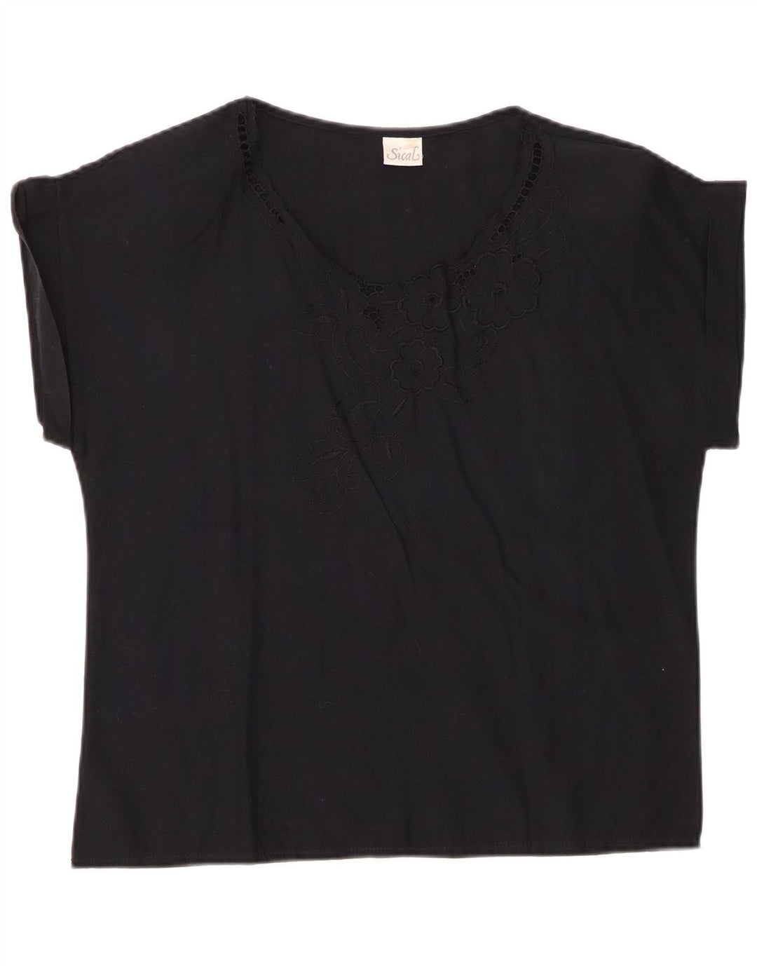 VINTAGE Damen Blusentop IT 44 Mittelschwarze geblümte Baumwolle