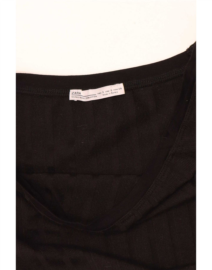 Zara Damen Crop Bluse Top UK 8 Small Schwarz