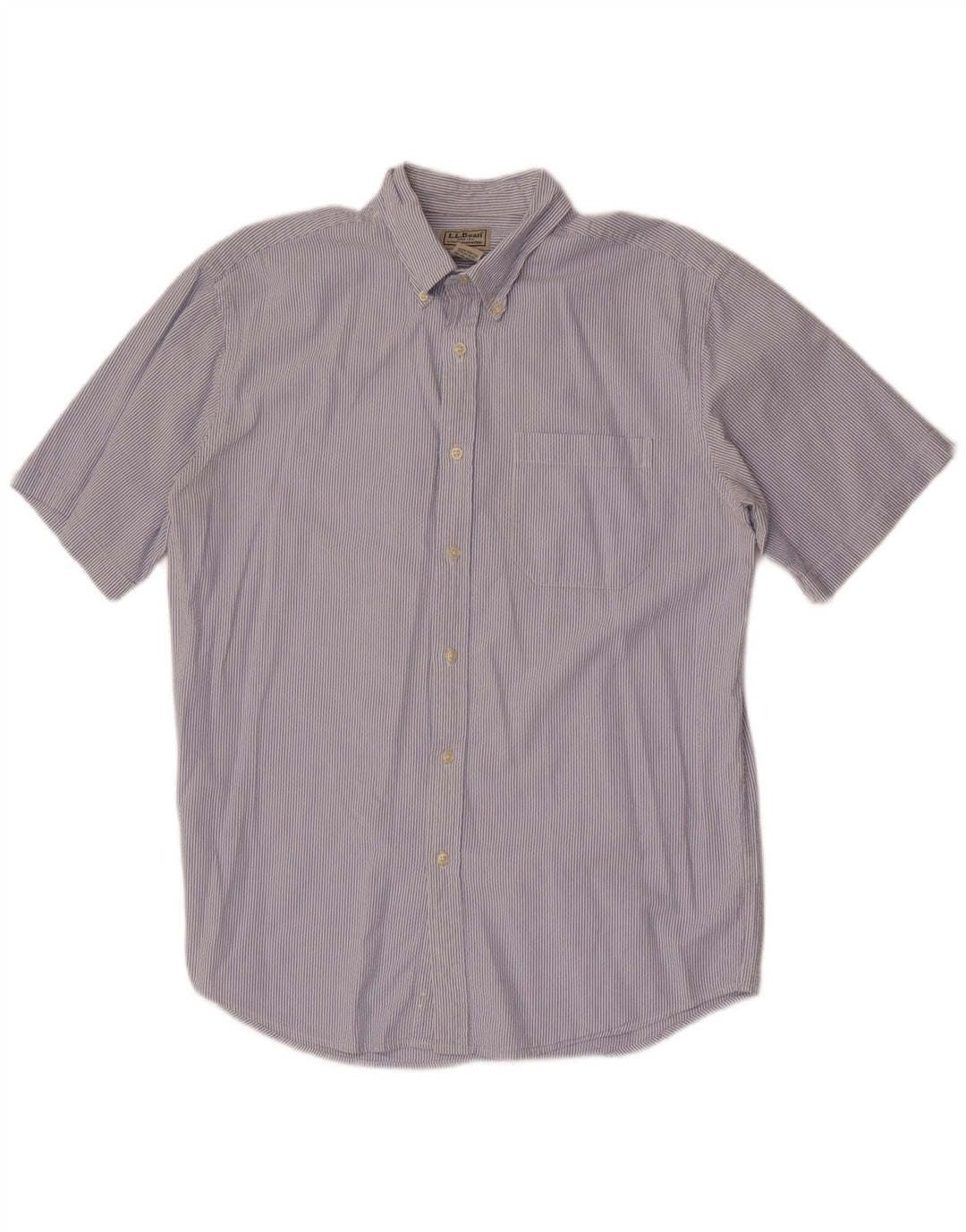 L.L.Bean Herren-Kurzarmhemd aus mittelblauer Nadelstreifen-Baumwolle