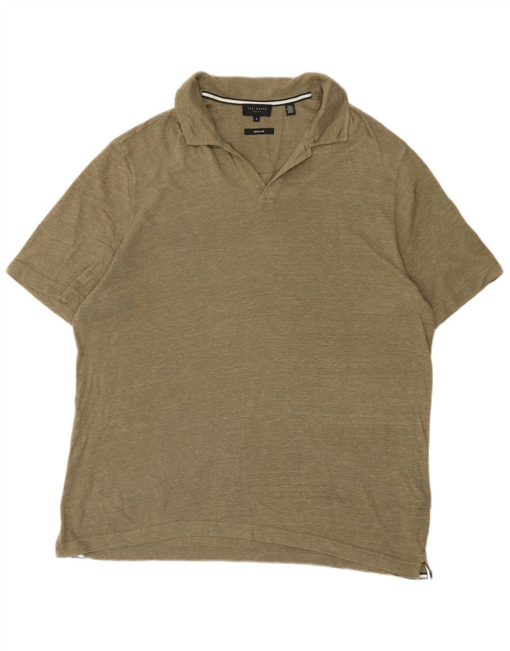 Ted Baker Herren-Poloshirt, normal, Größe 4, groß, Khaki, Leinen