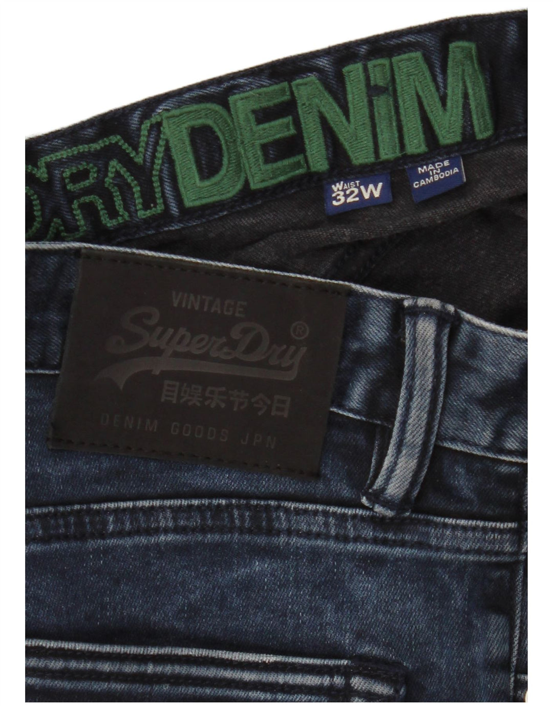 Superdry Herren-Jeansshorts W32 aus mittelblauer Baumwolle in Marineblau