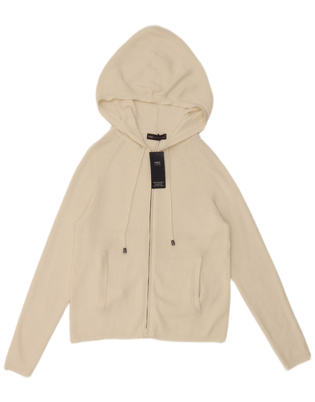 Marks & Spencer Damen-Cardigan mit Kapuze, Gr. 12, Mittel, gebrochenes Weiß