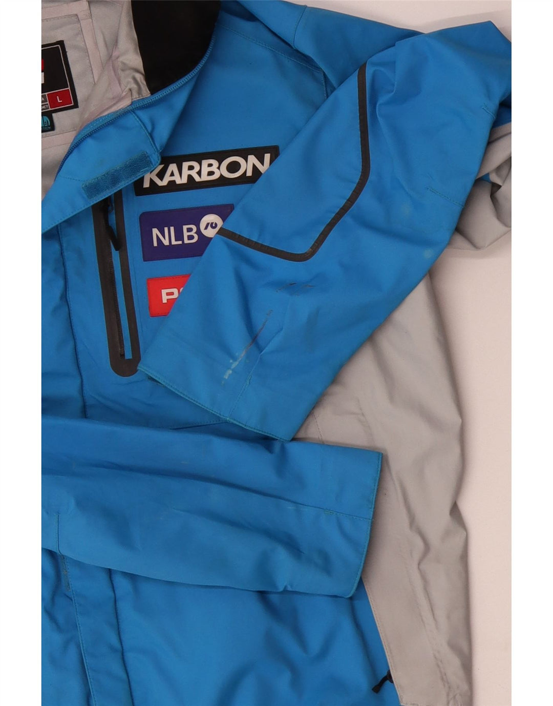 KARBON Herren-Regenjacke mit grafischer Kapuze, UK 40, Größe L, blaues Colourblock-Nylon