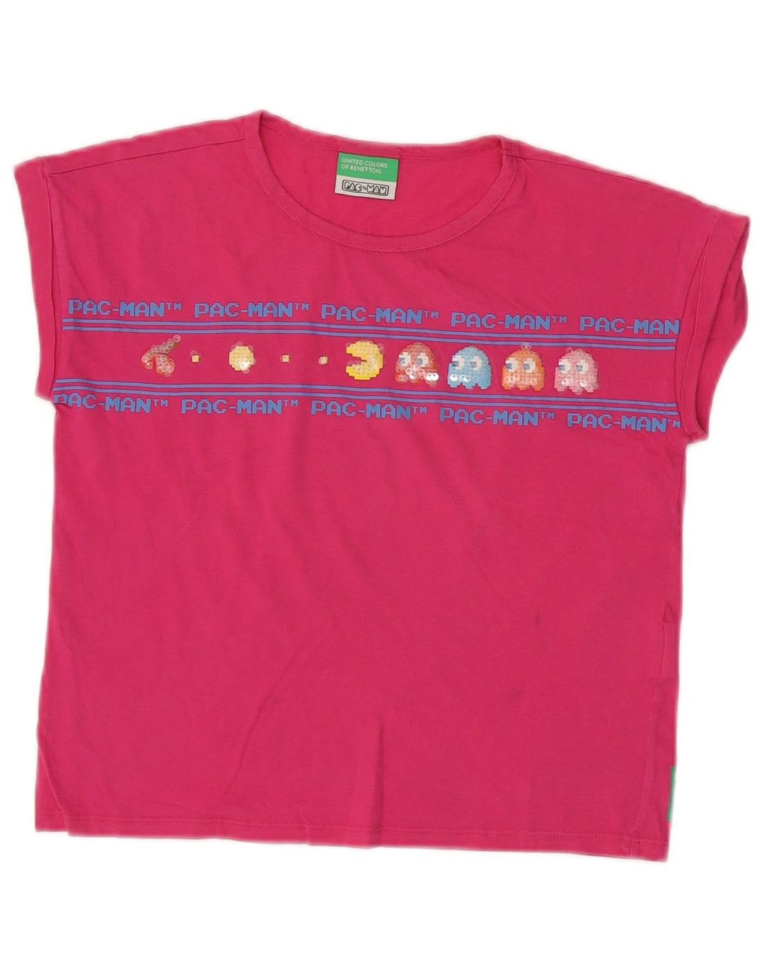BENETTON Mädchen Pac-Man Crop Graphic T-Shirt Top 8–9 Jahre Large Pink