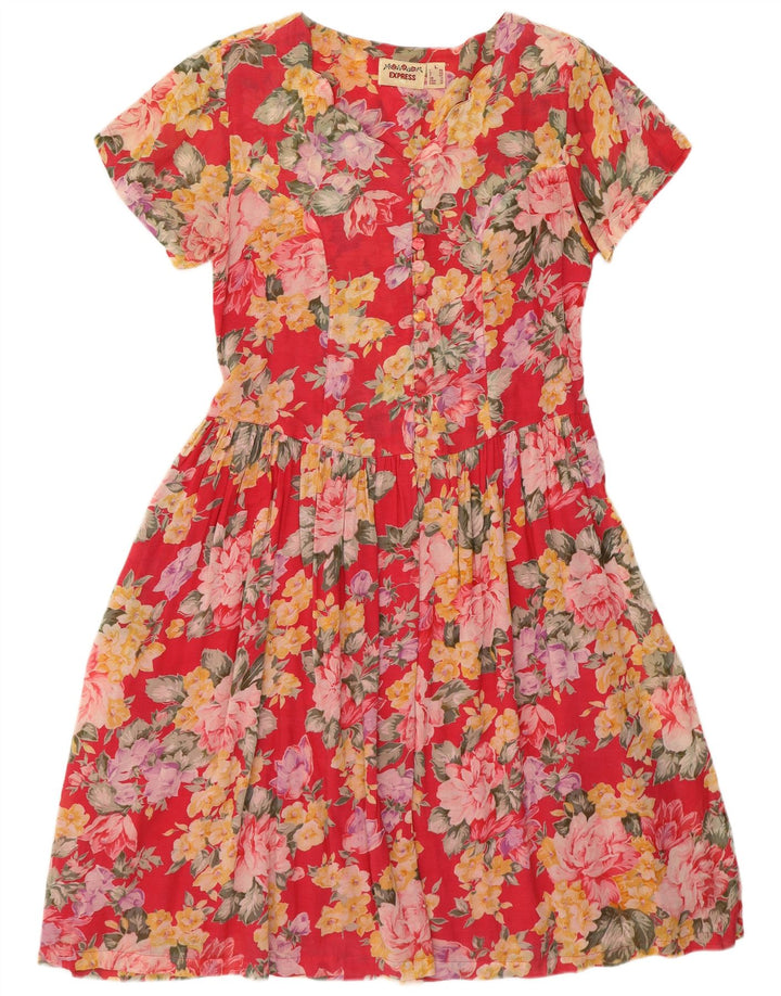 EXPRESS Damen-Hemdkleid mit kurzen Ärmeln, Gr. 44, Größe L, Viskose mit rotem Blumenmuster