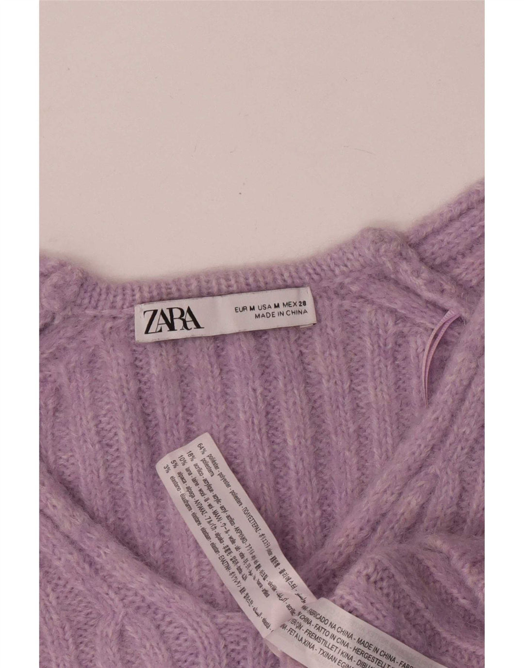 Zara Damen Crop V-Ausschnitt Pullover Pullover UK 14 Mittellila Polyester
