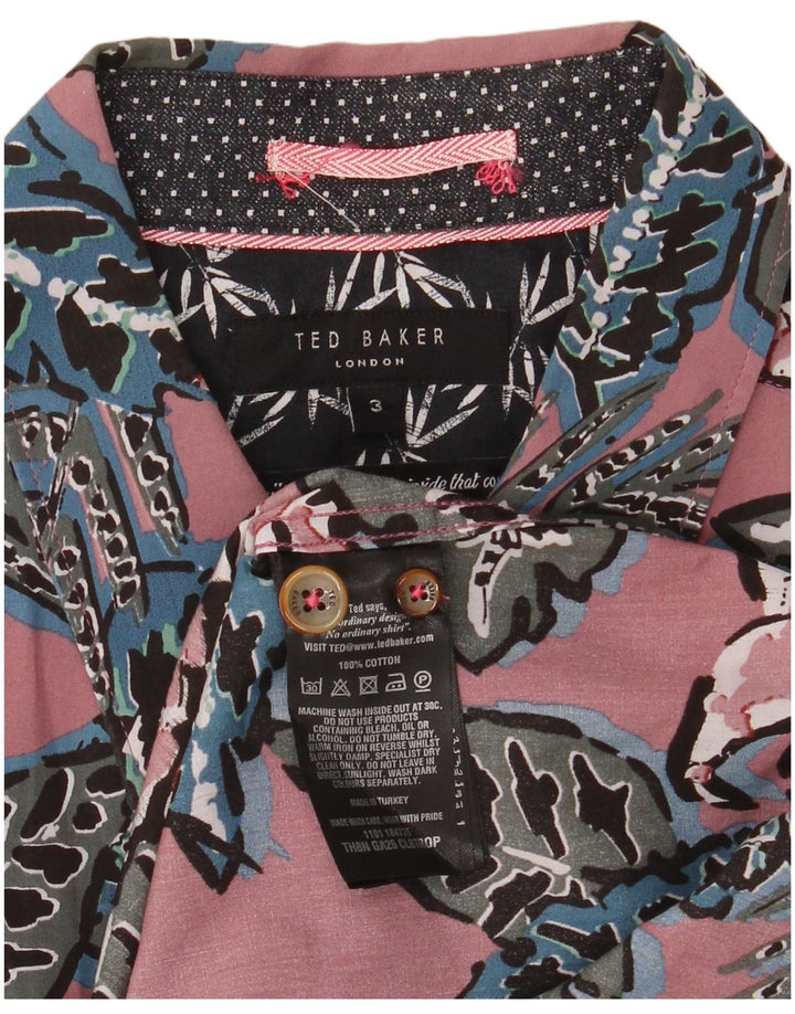 Ted Baker Herren-Kurzarmhemd, Größe 3, Mittelrosa, Blumenmuster, Baumwolle