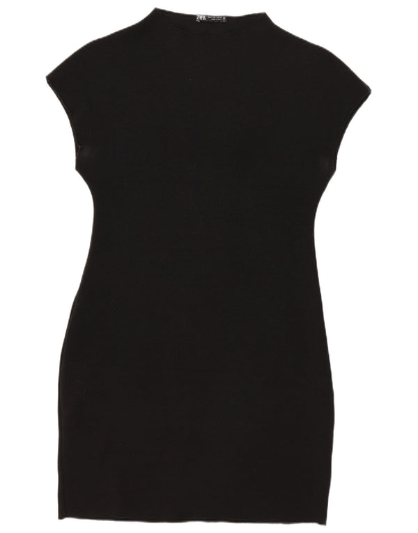 Zara Womens Bodycon Dress UK 14 Large Black Viscose