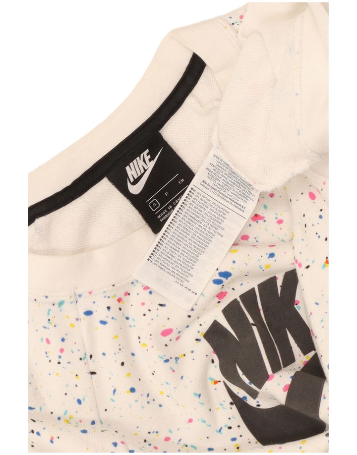 Nike Womens Graphic Oversized Sweatshirt Pullover UK 10 Small Weiß Gefleckt