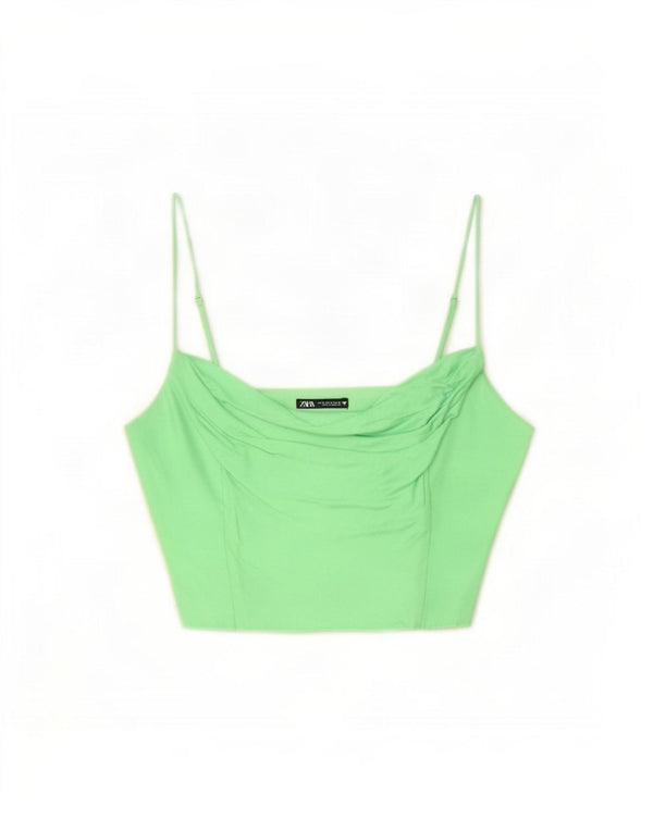 Zara Damen Crop Cami Top UK 12 Mittelgrüne Viskose