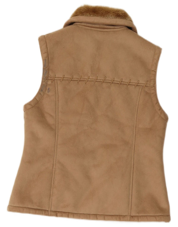 Vintage Damen Sherpa Gilet UK 12 Medium Beige
