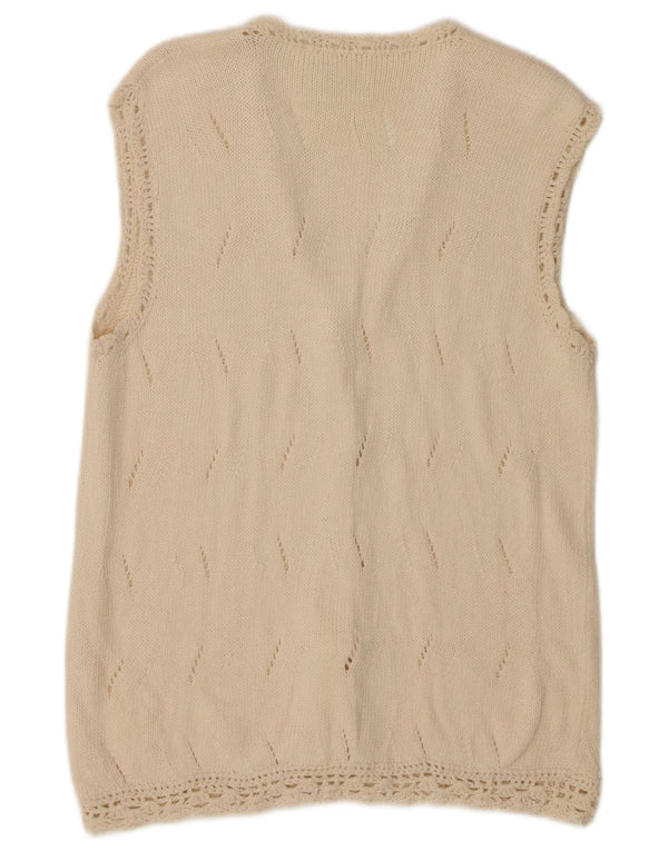 ARTESANIA Ärmelloser Damen-Cardigan-Pullover UK 12 Mittelweiße Baumwolle